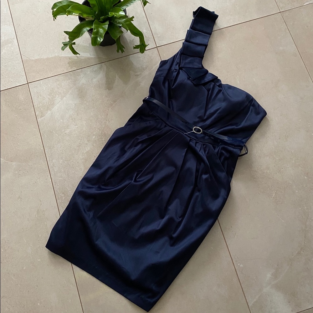 One shoulder navy blue formal dress